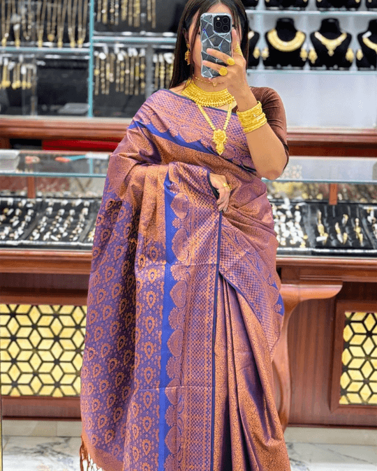 আলাদা ব্লাউজ পিস সহ কাঞ্চিপুরম শাড়ী-১০২