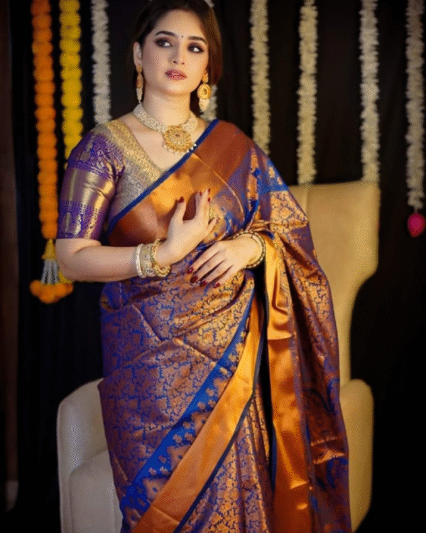 আলাদা ব্লাউজ পিস সহ দেশী কাঞ্চিপুরম শাড়ি