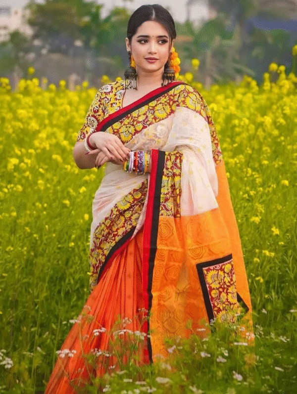 আলাদা ব্লাউজ পিস সহ ডিজিটাল প্রিন্ট শাড়ী