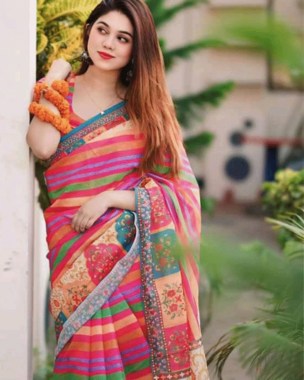 আলাদা ব্লাউজ পিস সহ স্টেপ চান্দুরি সিল্ক শাড়ি
