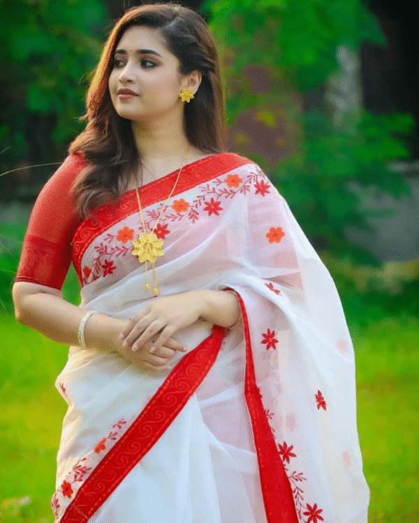 আলাদা ব্লাউজ সহ তারা প্রিন্ট শাড়ী (চান্দুরী গ্রে)