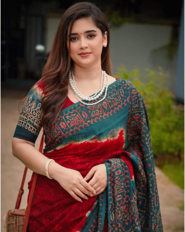আলাদা ব্লাউজ পিস সহ প্রিন্ট  প্রিমিয়াম বাটিক শাড়ী
