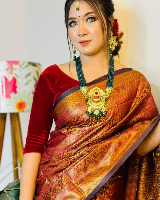 আলাদা ব্লাউজ পিস সহ বধুয়া-কাঞ্চিপুরম-শাড়ী