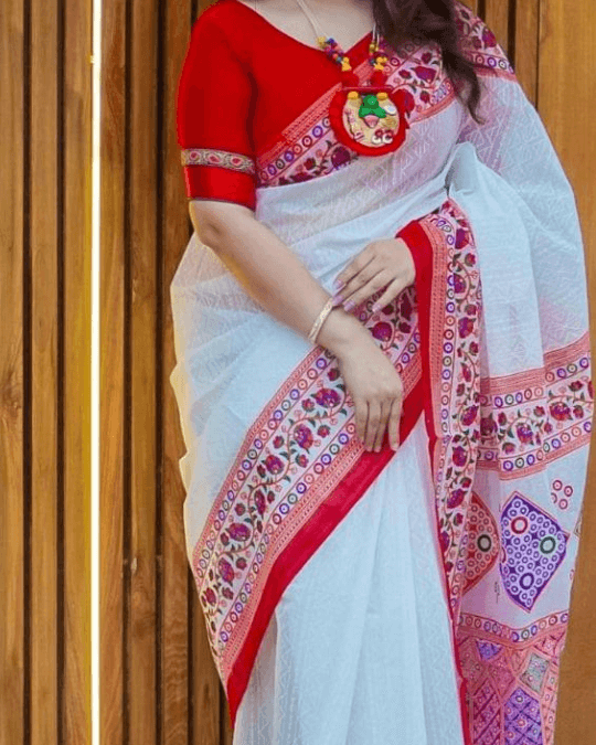 আলাদা ব্লাউজ পিস সহ রোহিতন প্রিন্ট শাড়ী