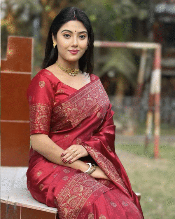 আলাদা ব্লাউজ পিচ সহ নতুন ডিজাইনের জাপানি সিল্ক শাড়ি-লাল